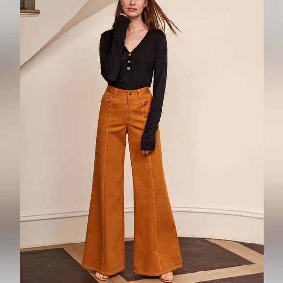 NWT La Ligne Caroline wide leg pants size tan cognac - Picture 1 of 8